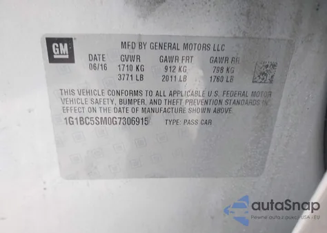 2016 Chevrolet Cruze Ls Auto from USA, damaged, VIN 1G1BC5SM0G7306915